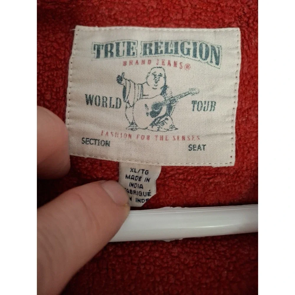 True Religion Big T Red Zip Up Hoodie‎ Men's XL